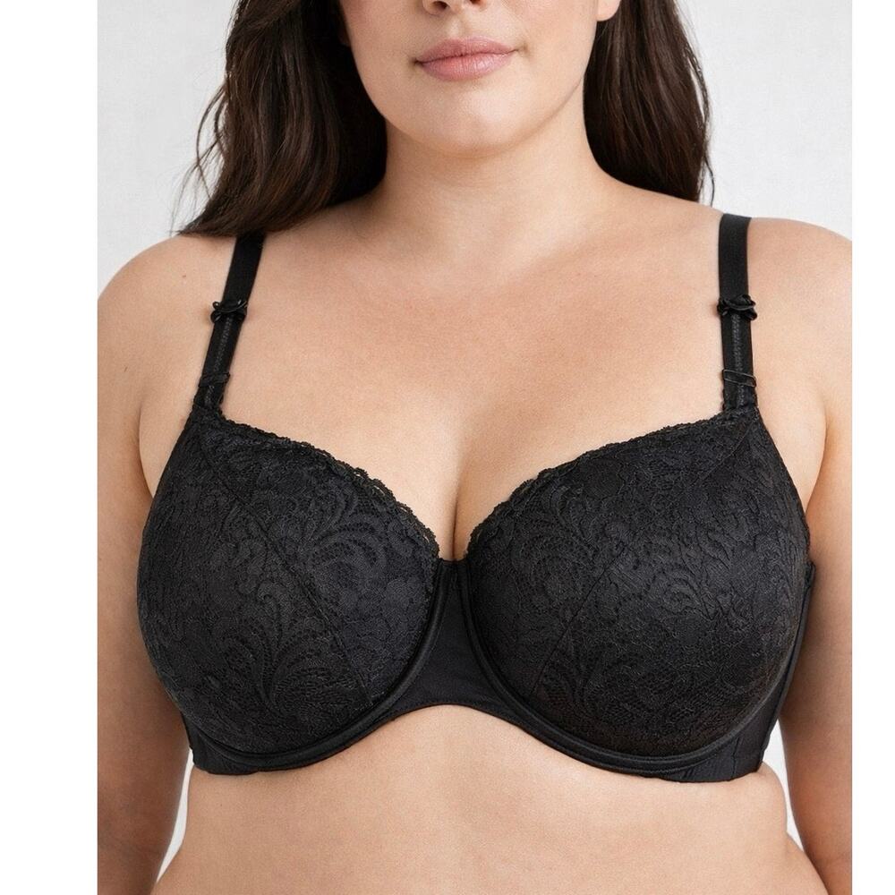 Cacique 40C Black Lace Underwire Bra Padded Full Coverage Lingerie Plus Size Fit